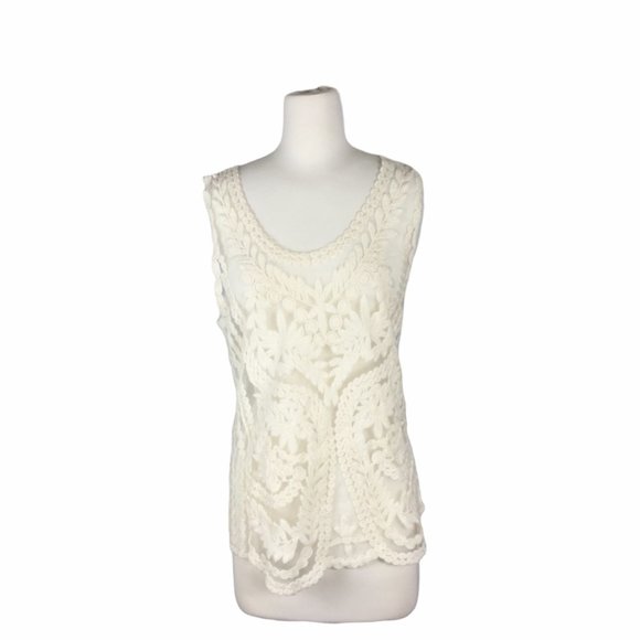 Capri Tops - Capri  Cream Lace Tank, size M